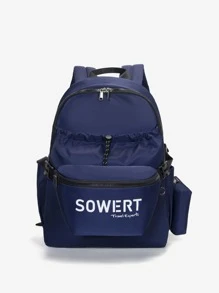 3pcs Men Letter Graphic Casual Daypack Set Bookbag Set College Bag Set High School Students Graduate Students University Freshman Sophomore for Commute, Outdoors, Hiking Travel - Navy Blue - View 1