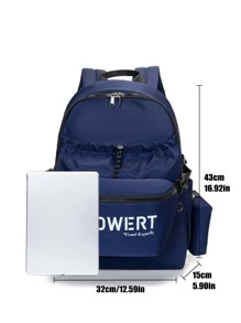 3pcs Men Letter Graphic Casual Daypack Set Bookbag Set College Bag Set High School Students Graduate Students University Freshman Sophomore for Commute, Outdoors, Hiking Travel - Navy Blue - View 7