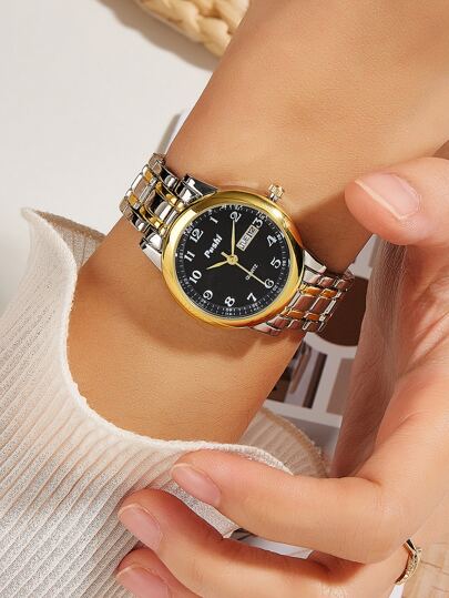  1 件 POSHI 女士石英表，带日期和星期显示，简约表盘，附原装礼盒