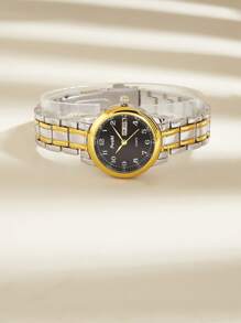 1 件 POSHI 女士石英表，带日期和星期显示，简约表盘，附原装礼盒 - 黑色 - 查看 4