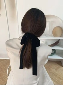 蝴蝶结装饰围巾发圈，适合日常休闲外出佩戴，优雅情人节礼物，女士头部配饰，女士发饰，马尾辫发圈，发绳，发圈，发圈，发饰，健身美容化妆女士配饰，弹力带 - 黑色 - 查看 3