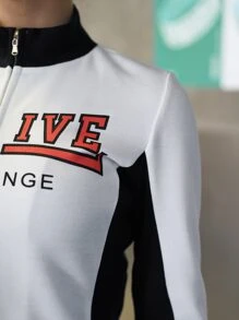 SHEIN Letter Graphic Zip Up Crop Jacket - White - View 4