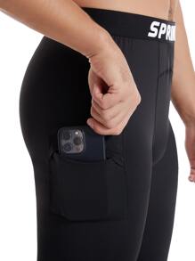 Men Lightning & Letter Graphic Sport Tights - Black - View 3