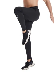 Men Lightning & Letter Graphic Sport Tights - Black - View 5