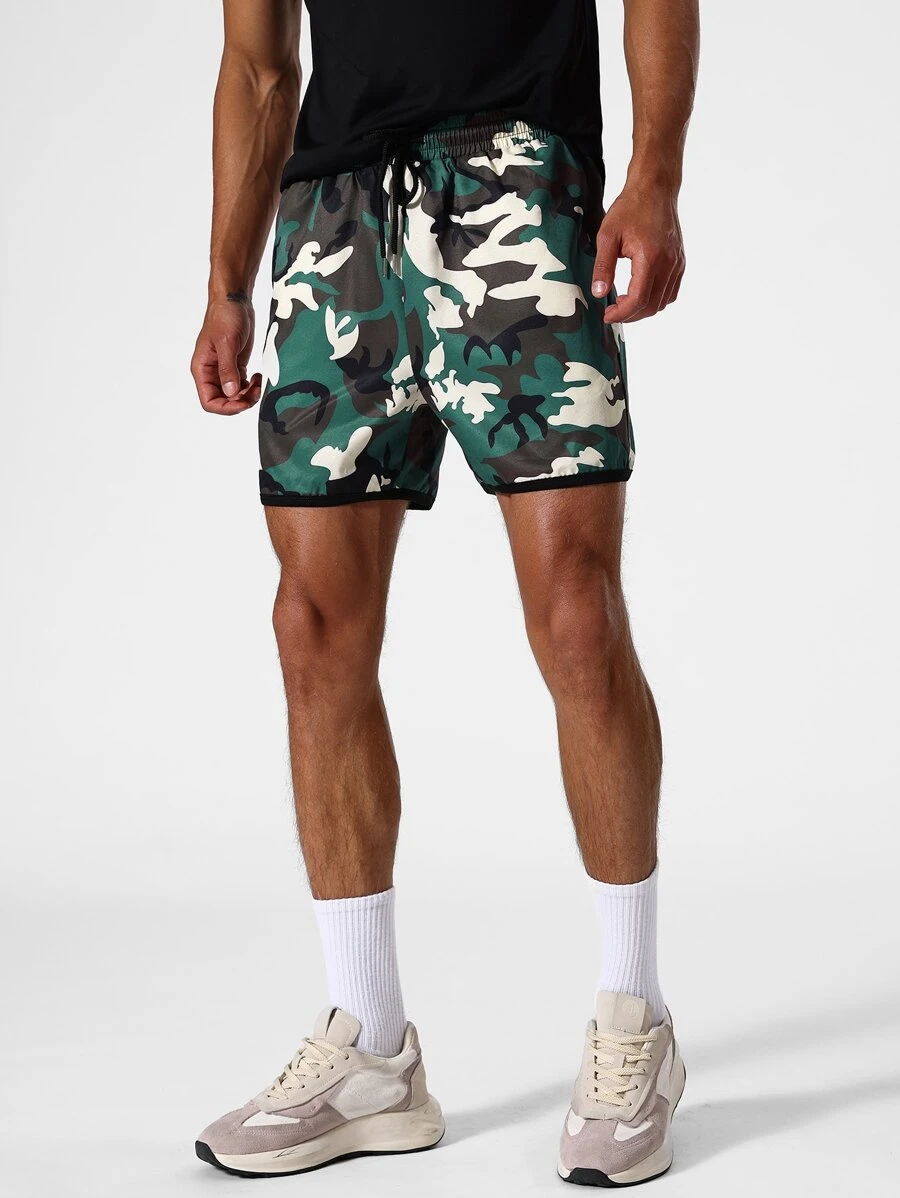 Men Camo Print Drawstring Waist Sports Shorts Camo Shortsmen Camoathletic Shortsmen's Camographic Shorts - Multicolor - View 1