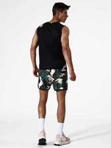 Men Camo Print Drawstring Waist Sports Shorts Camo Shortsmen Camoathletic Shortsmen's Camographic Shorts - Multicolor - View 4