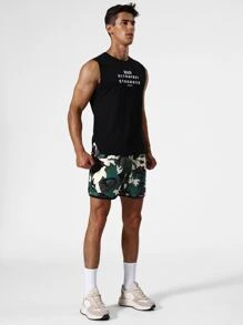 Men Camo Print Drawstring Waist Sports Shorts Camo Shortsmen Camoathletic Shortsmen's Camographic Shorts - Multicolor - View 5