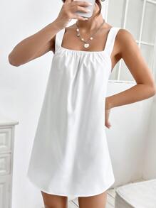 SHEIN PETITE Solid Backless Tank Dress - White - View 3