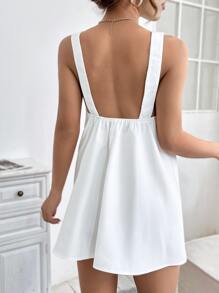 SHEIN PETITE Solid Backless Tank Dress - White - View 2