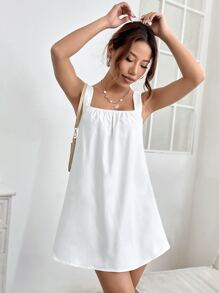 SHEIN PETITE Solid Backless Tank Dress - White - View 6