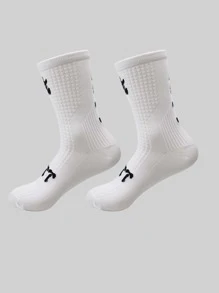 1pair Letter Graphic Sports Socks - Grey - View 1