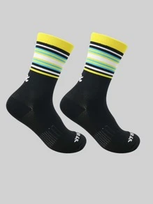 1pair Striped & Letter Graphic Sports Socks - Grey - View 2