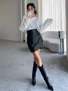 DAZY High Waist Tulip Hem PU Leather Skirt