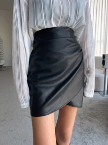 DAZY High Waist Tulip Hem PU Leather Skirt