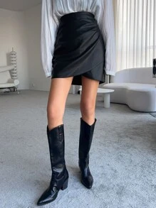 DAZY High Waist Tulip Hem PU Leather Skirt