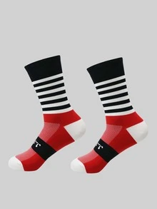 1pair Striped & Letter Graphic Sports Socks - Multicolor - View 1