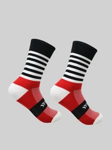 1pair Striped & Letter Graphic Sports Socks - Multicolor - View 2