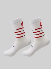 1pair Striped & Letter Graphic Sports Socks - Multicolor - View 1