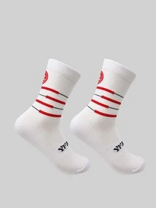 1pair Striped & Letter Graphic Sports Socks - Multicolor - View 2