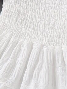 Elladie kids Young Girls Elegant Shirred Puff Sleeve Ruffle Hem Layered Cake Dress, Suitable For Party And Vacation, Summer Summer Holiday - White - View 5