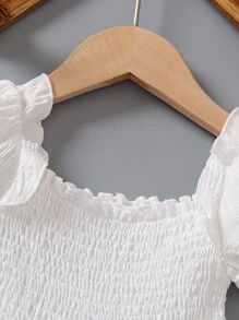 Elladie kids Young Girls Elegant Shirred Puff Sleeve Ruffle Hem Layered Cake Dress, Suitable For Party And Vacation, Summer Summer Holiday - White - View 6