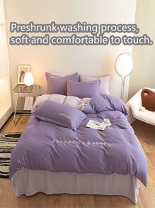 Letter Embroidery Duvet Cover Without Filler - Multicolor - View 6