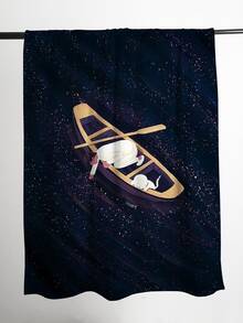 1pc Boat & Figure Graphic Blanket - Multicolor - View 3