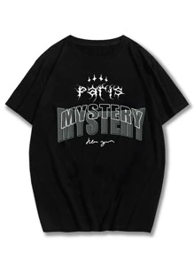 ROMWE MEN Guys Letter Graphic Tee - Black - View 1
