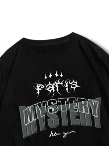 ROMWE MEN Guys Letter Graphic Tee - Black - View 4