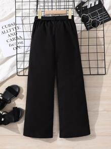 Girls Flap Pocket Side Belted Trousers - Black - View 2