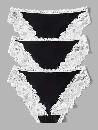 Goth 3pack Skull & Cartoon Graphic Contrast Lace Panty Set