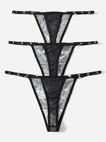 ROMWE Grunge Punk 3pack Letter Skull & Figure Graphic Thong Set - Black - View 2