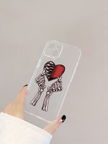 Heart & Skeleton Print Clear Phone Case - Multicolor - View 3