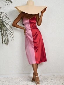 SHEIN VCAY Two Tone Cami Dress - Multicolor - View 5