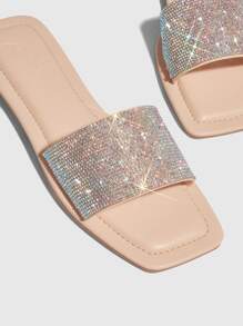 CUCCOO TILAWA Woman Shoes Rhinestone Decor Single Band Slide Sandals For Spring And Summer Vacation Shoes Summer - Apricot - View 4