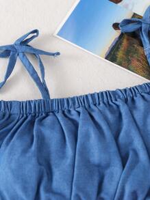 Toddler Girls Cold Shoulder Bow Shoulder Top & Polka Dot Belted Shorts - Multicolor - View 3