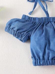 Toddler Girls Cold Shoulder Bow Shoulder Top & Polka Dot Belted Shorts - Multicolor - View 5