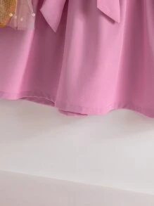 Toddler Girls Floral Embroidery Ruffle Trim Dress With Headband - Purple - View 3