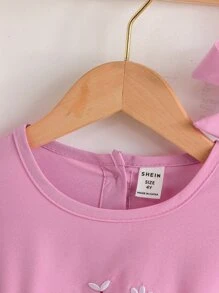 Toddler Girls Floral Embroidery Ruffle Trim Dress With Headband - Purple - View 4