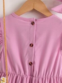 Toddler Girls Floral Embroidery Ruffle Trim Dress With Headband - Purple - View 5