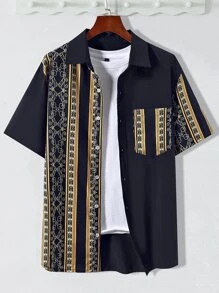 Manfinity Men Geo Print Patched Pocket Shirt Without Tee - Multicolor - View 1