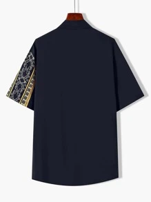 Manfinity Men Geo Print Patched Pocket Shirt Without Tee - Multicolor - View 2
