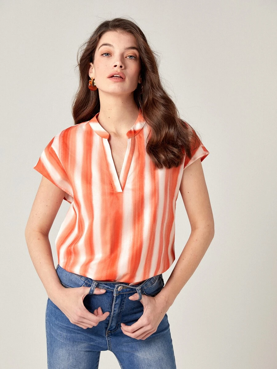 BizChic Notch Neck Striped Top - Multicolor - View 1