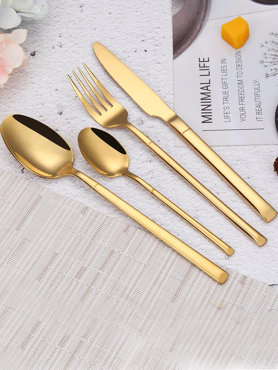 4pcs Stainless Steel Cutlery Set - Gold - View 1