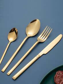 4pcs Stainless Steel Cutlery Set - Gold - View 4