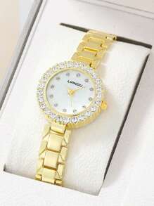 LIANDU 1 pieza con diseño de diamante de imitación Reloj cuarzo & 4 piezas Set joya - Dorado - Ver 3