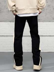 Aesthetic Post--Men Contrast Side Seam Drawstring Waist Sweatpants - Black - View 2