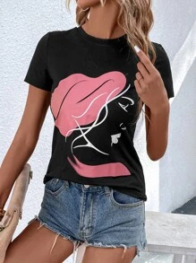 SHEIN LUNE Camiseta con estampado de figura - Negro - Ver 4