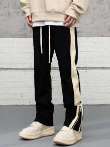 Aesthetic Post--Men Contrast Side Seam Drawstring Waist Sweatpants - Black - View 3