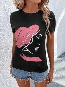 SHEIN LUNE Camiseta con estampado de figura - Negro - Ver 6